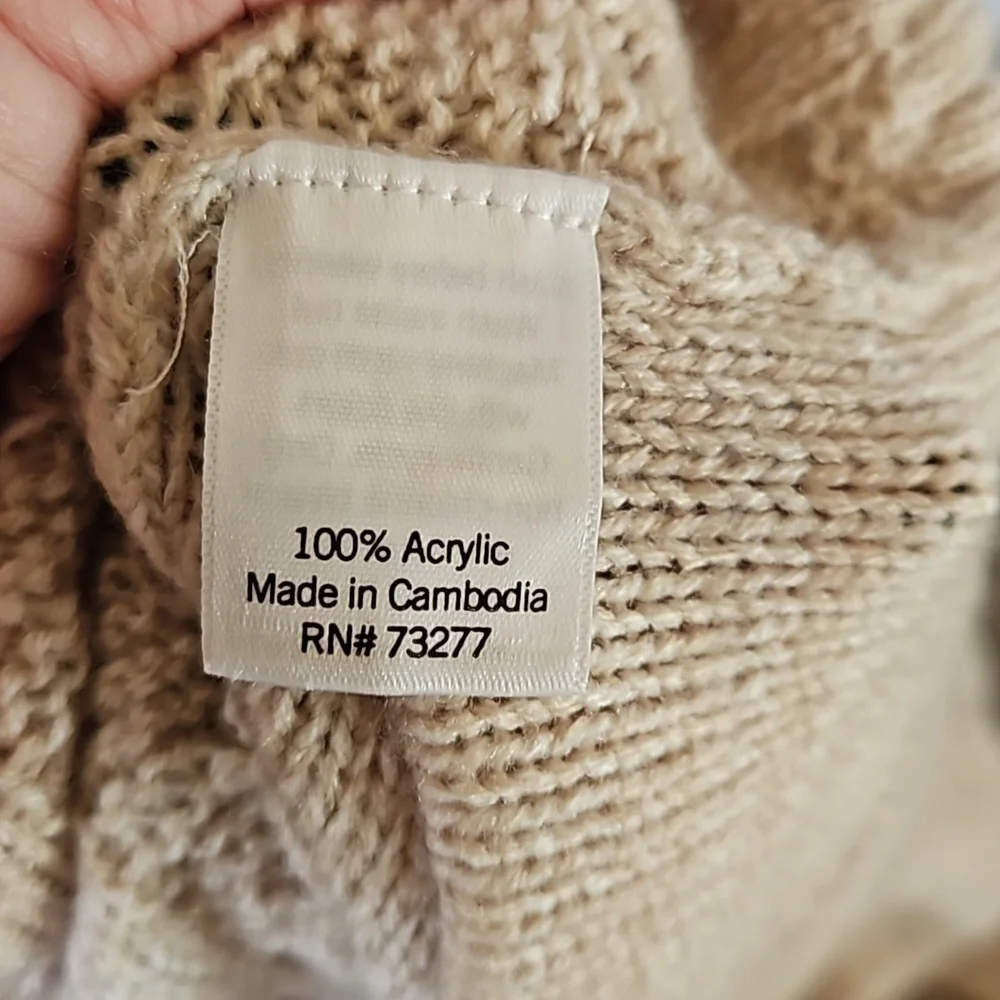 Croft & Barrow L Beige Cream Knit Cowl Neck Pullover Sweater D-2208